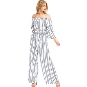 Flying Tomato Striped Off-Shoulder Jumpsuit